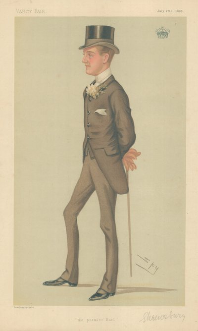 O conde de Shrewsbury e Talbot, o primeiro conde, 17 de julho de 1880, desenhos animados de Vanity Fair de Leslie Matthew Ward