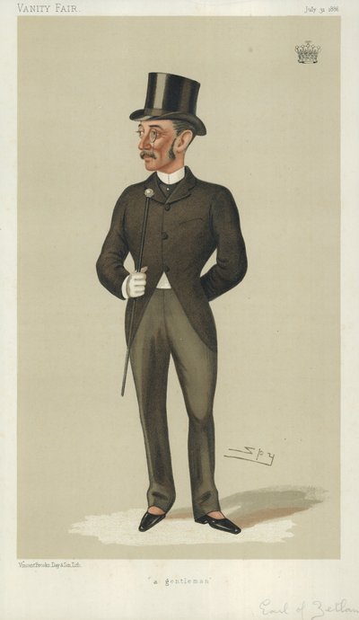 Conde de Zetland, um cavalheiro, 31 de julho de 1886, desenho animado da Vanity Fair de Leslie Matthew Ward