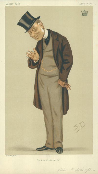 Visconde Torrington, Um homem do mundo, 15 de abril de 1876, desenho animado da Vanity Fair de Leslie Matthew Ward
