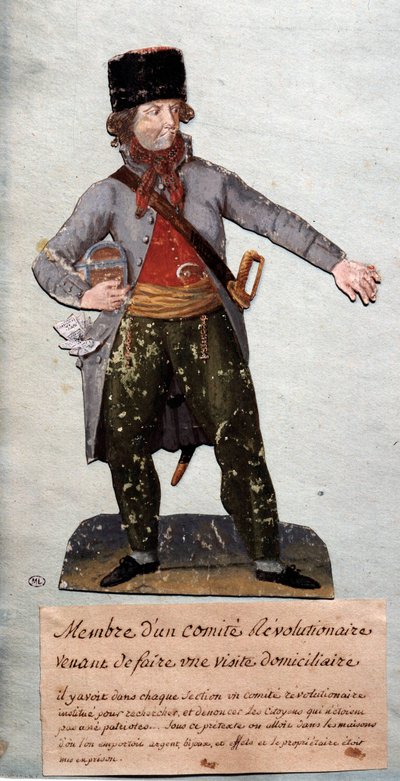 Revolução Francesa: "membro do Comité Revolucionário" Gouache des freres Lesueur (século XVIII). Musee Carnavalet, Paris de Lesueur Brothers