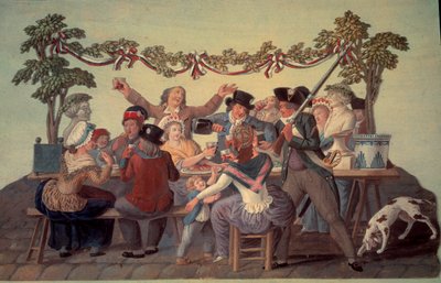 Revolução Francesa de 1789: "A Refeição Republicana". Gouache des freres Lesueur (século XVIII) de Lesueur Brothers