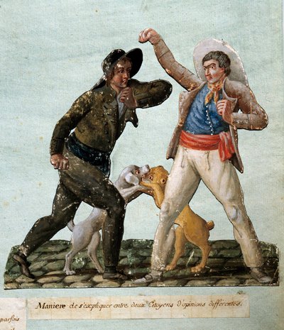 Revolução francesa: dois cidadãos lutando. Gouache des freres Lesueur (século XVIII) de Lesueur Brothers
