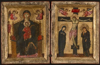 Díptico com a Virgem e o Menino Entronizados e a Crucificação, 1275-80 de Levantine School
