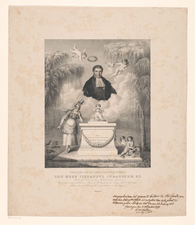 Retrato de Sibrandus Stratingh Dedicado à memória do falecido Sr. Sibrandus Stratingh, E.Z. (título no objeto) de Levi Michiel Bendix