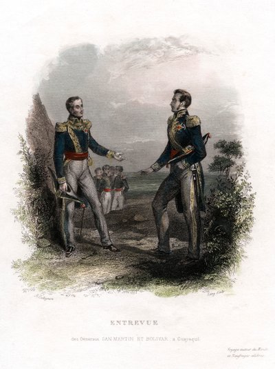 Reunião entre os generais San Martín e Bolivar, Guayaquil, Equador, 1822, século XIX. de Levy