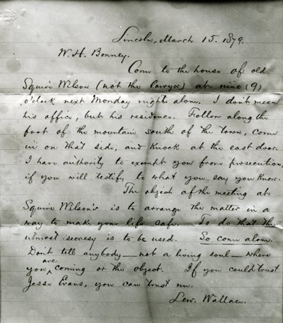 Carta de Lew Wallace para WH Bonney (1860-81) 15 de março de 1879 de Lew Wallace
