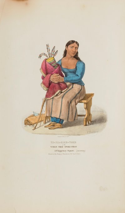 TA-MA-KAKE-TOKE ou a mulher que falou primeiro; uma mulher Chippeway (de luto), de The Aboriginal Portfolio de Lewis, James Otto