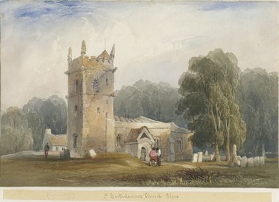 Igreja de Blore: pintura em aquarela, nd [c 1830] de Lewis John Wood