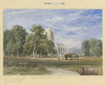 Igreja de Bramshall: pintura em aquarela, nd [c1830-1840] de Lewis John Wood