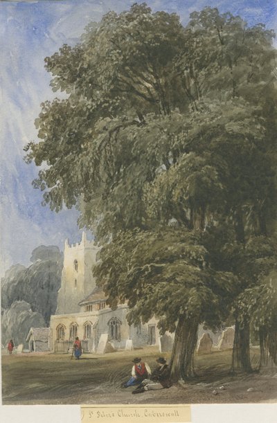 Igreja Caverswall: pintura em aquarela, nd [c1830-1840] (pintura) de Lewis John Wood