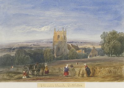 Igreja de Cheddleton: pintura em aquarela, nd [c1830-1840] de Lewis John Wood