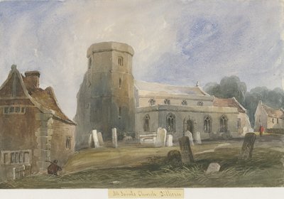 Igreja de Dilhorne: pintura em aquarela, nd [c1830-1840] (pintura) de Lewis John Wood