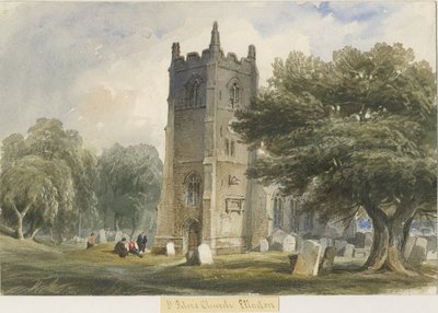 Igreja de Ellastone: pintura em aquarela, nd [c1830-1840] de Lewis John Wood