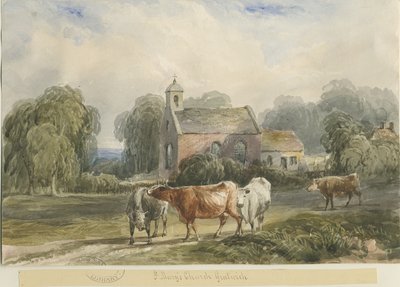 Igreja de Gratwich: pintura em aquarela, nd [c1830-1840] de Lewis John Wood
