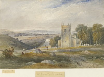 Igreja de Grindon: pintura em aquarela, nd [c1830-1845] de Lewis John Wood