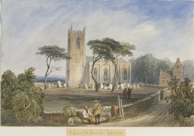 Igreja de Ipstones: pintura em aquarela, nd [c1830-1840] de Lewis John Wood