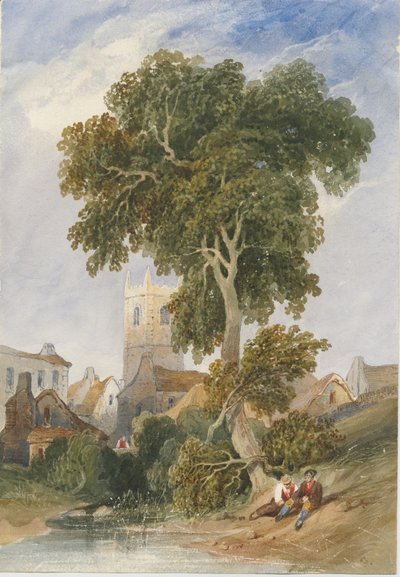 Longnor Village: pintura em aquarela, nd [c1830-1840] de Lewis John Wood
