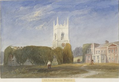 Igreja de Okeover - "Todos os Santos": pintura em aquarela, nd [c1830-1840] de Lewis John Wood