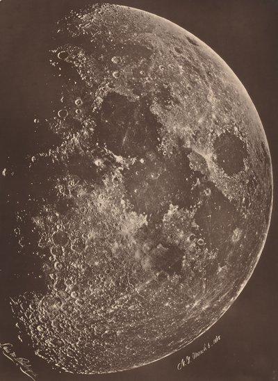 Fotografia da lua em seu 1º trimestre, 6 de março de 1865. de Lewis Morris Rutherford