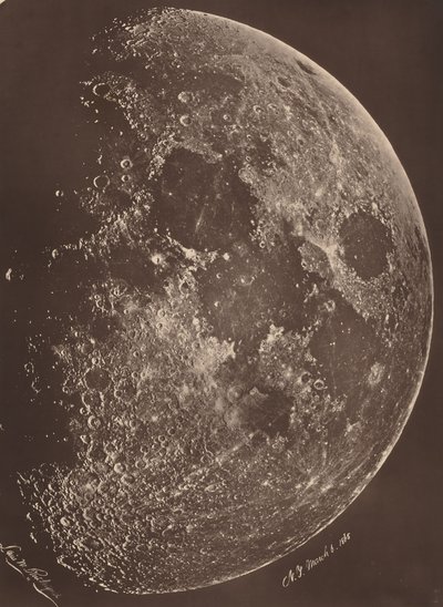 Fotografia da lua no seu 1º quarto, 6 de março de Lewis Morris Rutherfurd