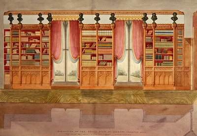 Elevação da biblioteca do lado sul, Snelston Hall, Derbyshire (caneta, lápis, tinta e aquarela sobre papel) de Lewis Nockalls Cottingham