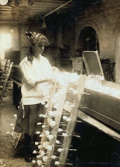 Margaret Ciampa, de 14 anos, a trabalhar na Boston Floral Supply Company, em Boston, Massachusetts de Lewis Wickes Hine