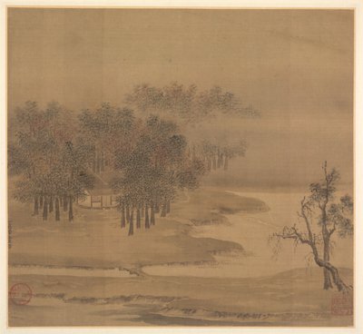 Casas de campo em um bosque enevoado no outono de 1117. de Li Anzhong