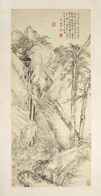 paisagem após jin GH AO e guan tong, de 1690-1770. de Li Shizhuo