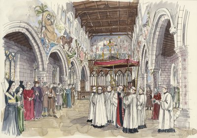 Procissão cerimonial na Igreja de São Pedro, Barton-upon-Humber, Lincolnshire (aguarela sobre papel) de Liam Wales