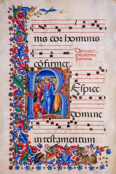 Biblioteca Piccolomini: livro coral, cód. 24.9, ss. 67v com a “Cura do Leproso”, de Liberale da Verona (cerca de 1445 - 1527/9). de Liberale da Verona