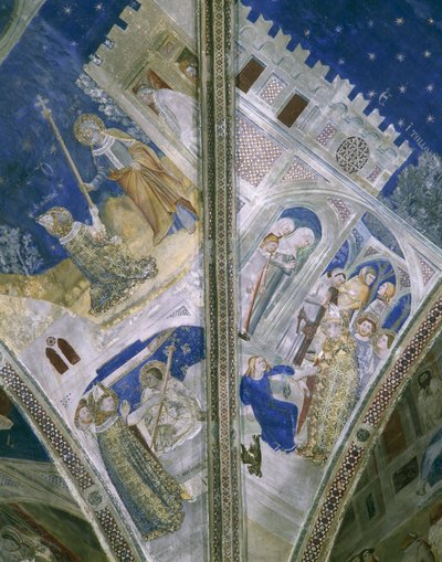Detalhe da abóbada na capela São Marcial, Palácio Papal em Avignon , com frescos de Unbekannt Unbekannt
