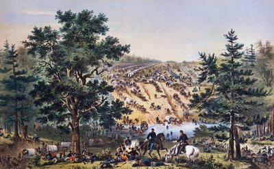 Retiro de George Brinton McClellan, Bear Creek ford, Exército do Potomac, julho de 1862, desenho de John Badger Bachelder, gravura de Bufford, Guerra Civil Americana, EUA de Unbekannt Unbekannt