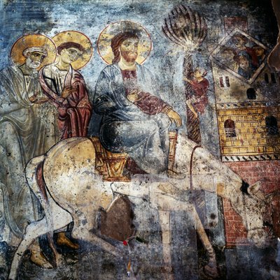 Jesus entrando em Jerusalém em burro, afrescos dentro do mosteiro de Panagia Antifonitria, Myriokefala, Creta, Grécia (foto) de Unbekannt Unbekannt