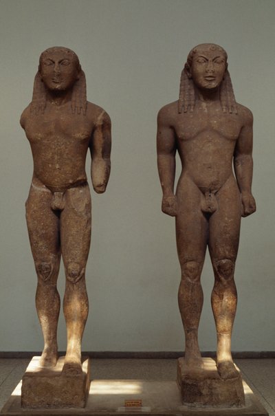 Kleobis e Biton, ca 610-590 AC, estátuas de mármore Pariano, de Polímedes de Argos, dedicadas a Delfos pela cidade de Argos, Grécia, civilização grega, século 7-6 AC de Unbekannt Unbekannt