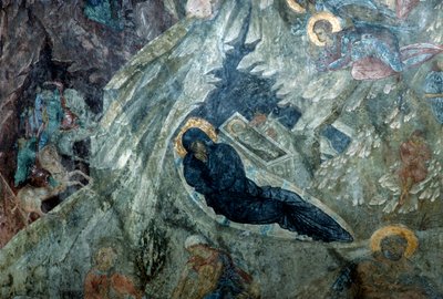 Natividade, afresco no mosteiro de Panagia Perivleptos, cidade bizantina de Mystras (Lista do Patrimônio Mundial da UNESCO) de Unbekannt Unbekannt