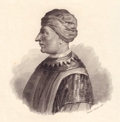 Retrato do líder militar italiano Can Francesco della Scala também conhecido como Cangrande I (1291-1329), gravura em cobre de Eugenio Silvestri de Unbekannt Unbekannt