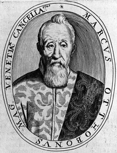 Retrato de Marco Ottoboni (1554-1649), Grão-Chanceler de Veneza, gravura de Unbekannt Unbekannt