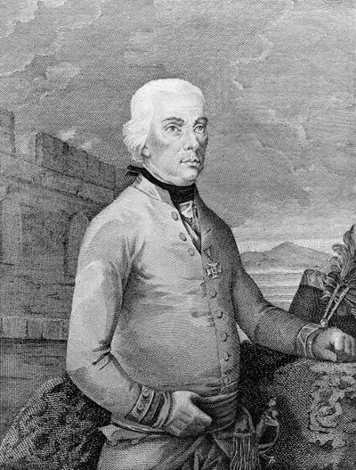 Retrato de Michael Friedrich von Melas (1729-1806), Marechal de Campo nascido na Transilvânia para o Império Austríaco durante as Guerras Napoleónicas, gravura de Unbekannt Unbekannt