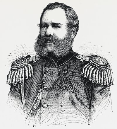 Retrato de Nikolai Obruchev (1830-1904), general russo, gravura de Unbekannt Unbekannt
