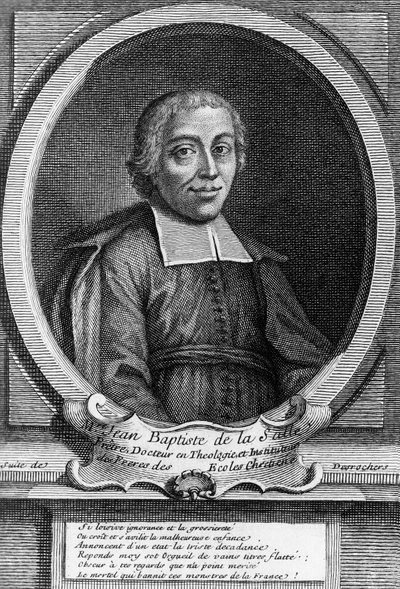 Retrato de São João Batista de La Salle (1651-1719), sacerdote francês, reformador educacional e fundador do Instituto dos Irmãos das Escolas Cristãs, gravura de Unbekannt Unbekannt