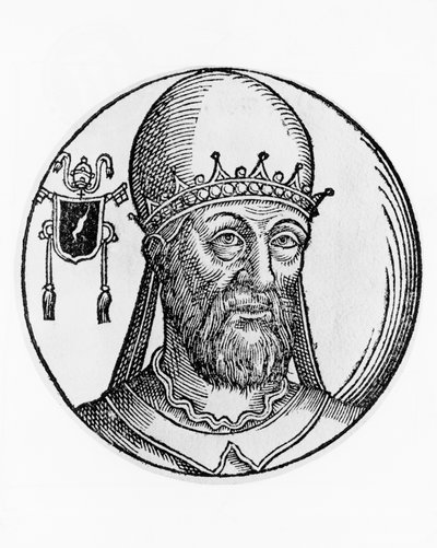 Retrato de São Martinho I (falecido em 655), 74º Papa da Igreja Católica de 649, gravura de Unbekannt Unbekannt