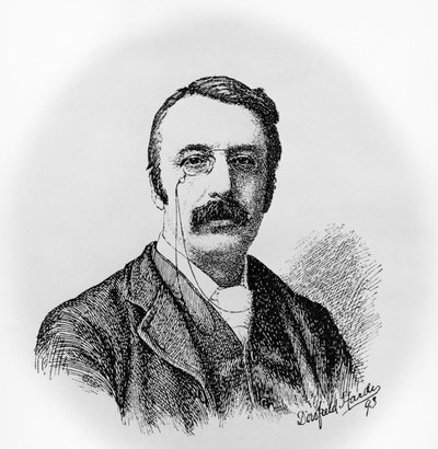 Retrato de Sir Charles Villiers Stanford (1852-1924), compositor e maestro irlandês, gravura após desenho de Dorofield Hardy (1853-1937) de Unbekannt Unbekannt