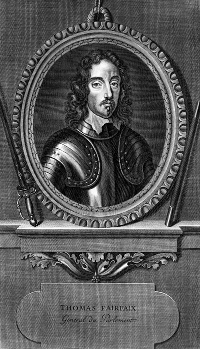 Retrato de Thomas Fairfax, 3º Lord Fairfax de Cameron (1612-1671), general inglês e comandante-chefe do Parlamento durante a Guerra Civil Inglesa, gravura de Unbekannt Unbekannt