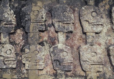 Relevo representando crânios humanos, detalhe do Tzompantli, ou Parede de Crânios, sítio arqueológico de Chichen Itza (Patrimônio Mundial da UNESCO) de Unbekannt Unbekannt