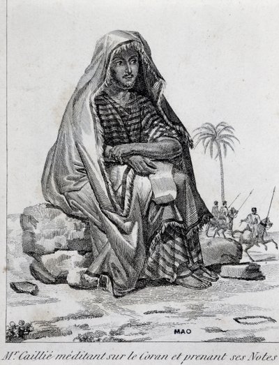 René Caillie (1799-1838), explorador vestindo roupas árabes, meditando sobre o Alcorão de Unbekannt Unbekannt