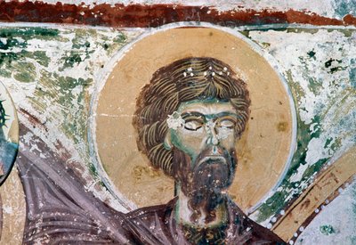 Santo, detalhe do afresco na Igreja de Agios Georgios, Mourne, Creta, Grécia (foto) de Unbekannt Unbekannt