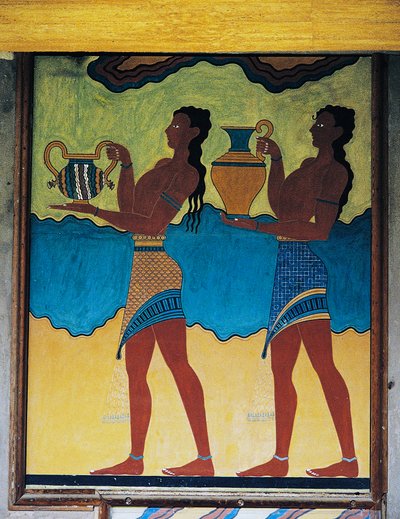 Servos carregando vasos, afresco no Palácio de Knossos, Creta, Grécia, civilização Minoana de Unbekannt Unbekannt