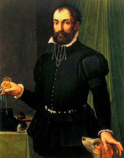 Relógios, Pulso, Retrato Analógico de um homem segurando um relógio, c 1558 de Unbekannt Unbekannt