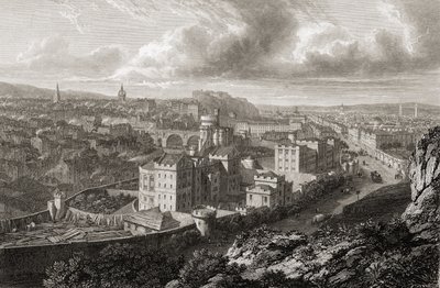 Vista de Calton Hill, Edimburgo, de &39;Selecionar vistas das principais cidades da Europa, gravadas por George Cooke, publicado em Londres, 1832 de Lieutenant Colonel Batty