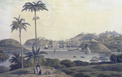 Uma vista da cidade de São Jorge, na ilha de Granada, tirada da propriedade de Belmont, gravada por William Daniell (1769-1837), c.1810 de Lieutenant Colonel J. Wilson